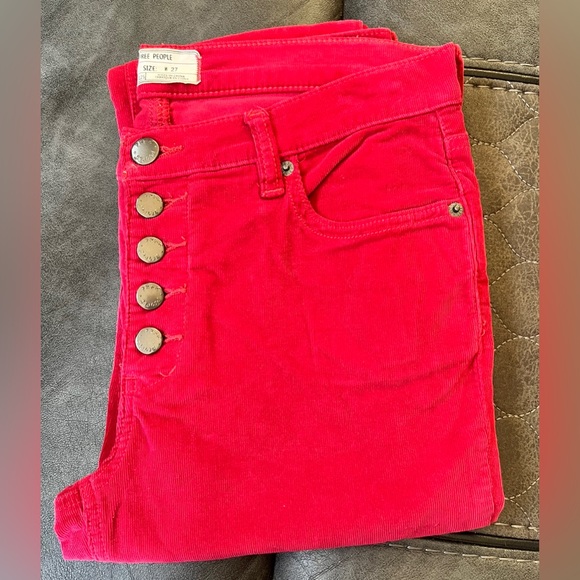 Free People High Rise Corduroy Skinny Pants(Raspberry) - Picture 3 of 4